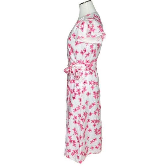 Draper James Pink Floral Linen Midi Wrap Dress size 4 - Picture 5 of 14